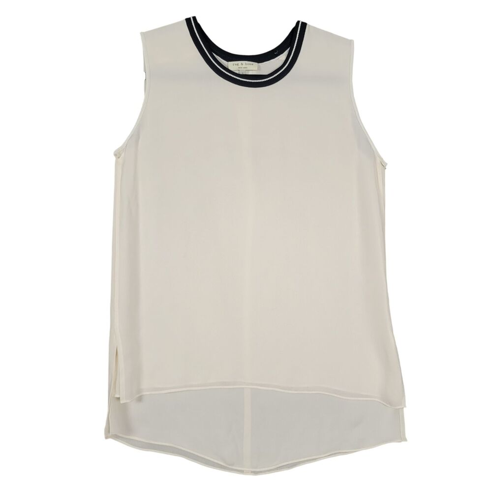 RAG & BONE Cream 100% Silk Split Hem Sleeveless Top Minimalist SIZE SMALL
